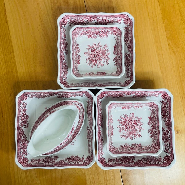 Vintage Villeroy & Boch Fasan Rot Suppenterrine | Soup Tureen | Sauce Boat | Square Bowls