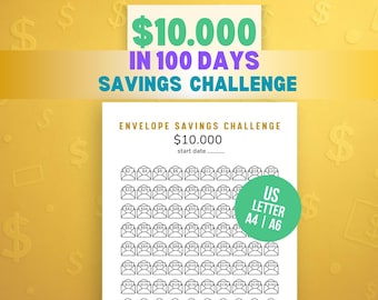 10K in 100 Days Couples Savings Challenge, Printable 10000 Savings