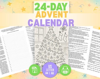 24-Day Christmas Tree Advent Calendar Coloring Page | Printable PDF Advent for Kids & Families | Holiday Activity, A4 Coloring Sheet