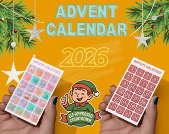 Advent Calendar 2026 | Printable Advent for Kids | Happy New Year 2026 | Cute Holiday Calendar | A4 A6 US Letter PDF