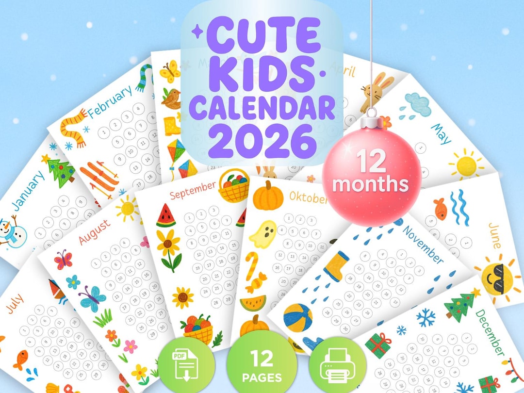 Cute Kids 2026 Calendar Printable | Crayon Style Children’s Wall ...