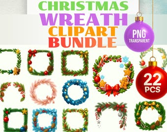 Christmas Wreath Frame Clipart PNG – 23 Xmas Borders, Round & Square Christmas Wreaths, 3D Winter Clipart