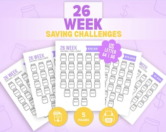 26 Week Savings Challenge Printable Bundle, Money Saving  Tracker, Savings Goal Chart (PDF A6 | A4 | US Letter)