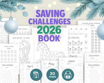 Year of the Horse 2026 Savings Book — Printable Savings Trackers & Planner (Monthly, 52-Week, 31-Day, Puzzle) PDF A4/US Letter