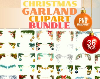 Christmas Garland Clipart Bundle – 36 PNG 2D/3D Borders & Corners, Transparent, High-Res + Bonus Pattern
