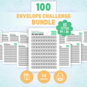 100 Envelope Savings Challenge Bundle - Savings Tracker Printable | 10K Envelope Challenges | Cash Envelope Planner PDF A6 | A4 | US Letter