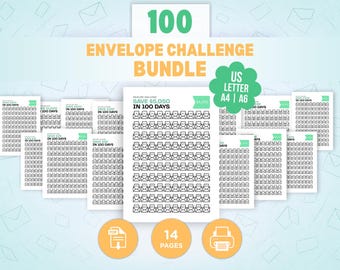 100 Envelope Savings Challenge Bundle - Savings Tracker Printable | 10K Envelope Challenges | Cash Envelope Planner PDF A6 | A4 | US Letter