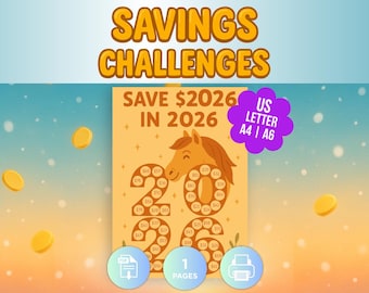 Save 2026 in 2026 – Year of the Horse Savings Challenge | Printable Money Saving Tracker A4 US Letter A6