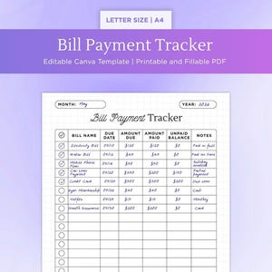 Bill Organizer | Monthly Bill Tracker, Bill Calendar, Bill Payment Tracker, Bill Checklist | Printable, Fillable PDF | A4 & US Letter