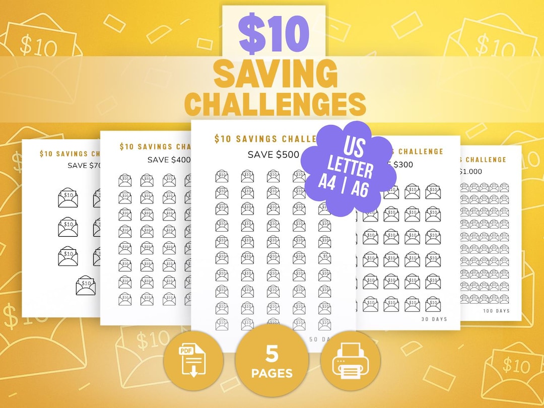 10 Dollar Savings Challenge Printable | Budgeting PDF (A4, US