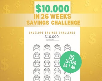 10,000 Dollar Savings Challenge | 26 Week Money Tracker (PDF)