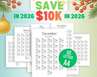 Save 10,000 in 2026 — Year of the Horse • 12 Monthly Savings Trackers • A4 & US Letter PDF