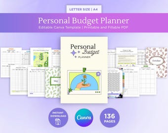 Printable Monthly Budget Planner: Fillable PDF & Editable Canva Template