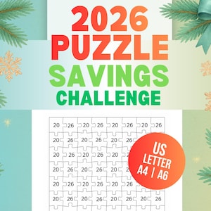 Puzzle Savings Challenge  2026  Printable Tracker (A4 / US Letter / A6 PDF)