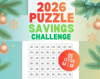Puzzle Savings Challenge  2026  Printable Tracker (A4 / US Letter / A6 PDF)