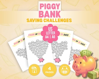 Piggy Bank Saving Challenges | Printable Savings Tracker | Budget Planner | A4 A6 US Letter PDF