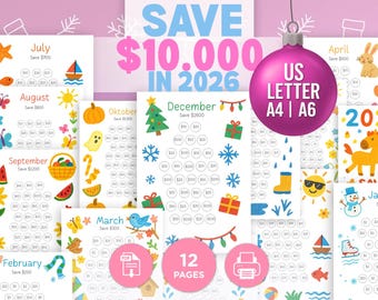 Save 10K in 2026 — 12-Month Savings Book | A4, A6 & US Letter PDF | Instant Download • Print at Home • Budget Binder Insert