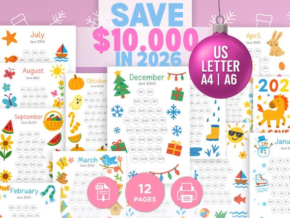 Save 10K in 2026 — 12-Month Savings Book | A4, A6 & US Letter PDF | Instant Download • Print at Home • Budget Binder Insert