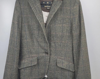 Barbour Nutwell Blazer Jaceket Green Tartan Check Wool Blend Womens US 6