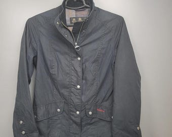 Barbour Women L2006 Peplum Short Jacket Waxed Cotton Olive Green