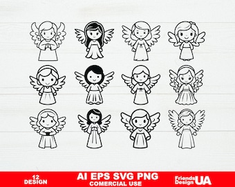 12 Cute Angel SVG, Angels vector art, Kids angels SVG, Files for Cricut and Silhouette,  Angels Bundle Svg, Christmas Decoration SVG