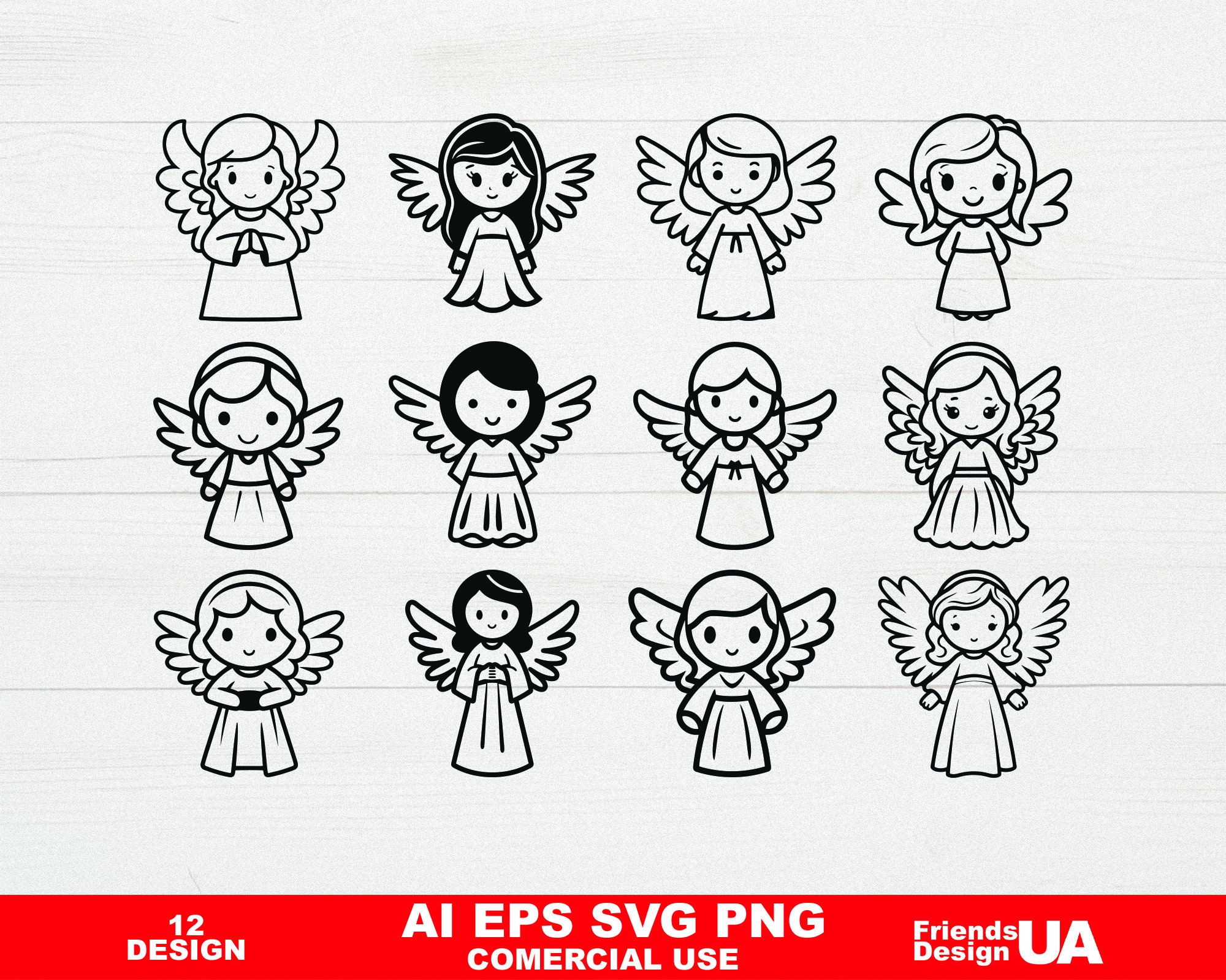 12 Cute Angel SVG, Angels vector art, Kids angels SVG, Files for Cricut and Silhouette,  Angels Bundle Svg, Christmas Decoration SVG
