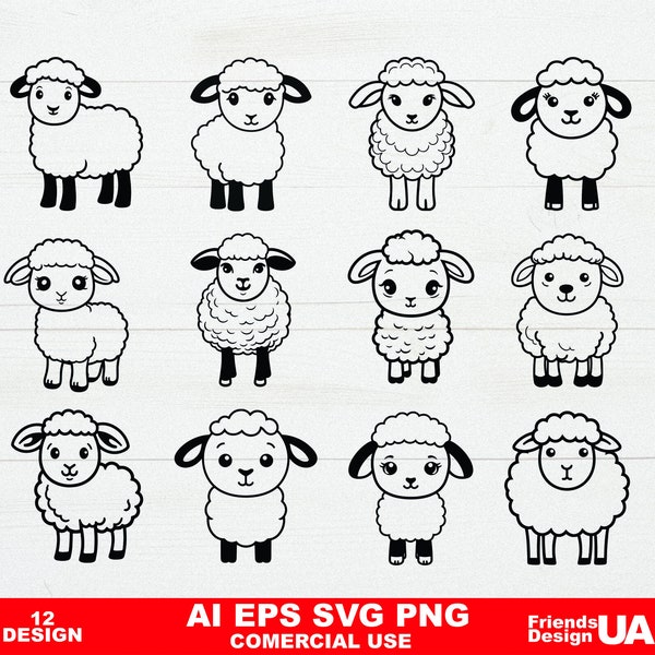 Sheep SVG Bundle,Cute Sheep SVG, Sheep PNG, Sheep cut files, Sheep head svg, Farm animal svg, Sheep face, Files for cricut and silhouette