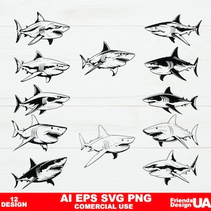 Shark Svg Bundle, Shark Png Bundle, Shark Clipart, Shark Silhouette, Sea Animals SVG, Vector Silhouette for SVG T shirt Design,
