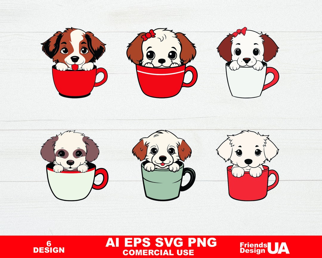 Cute Dog in Cup SVG, Puppy in Cup, Animal SVG Pack, Files for Cricut, Files Cricut Silhouette ...