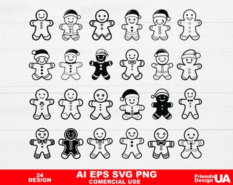 Christmas gingerbread man 24 SVG Bundle, Gingerbread SVG and Clipart, Xmas Svg, Files for Cricut, Silhouette gingerbread man, Baking SVG
