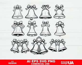 11 Christmas Bells Svg Bundle, Christmas Bell Svg For Christmas Decoration, Bells template, Jingle Bells Sign, Cricut, Silhouette