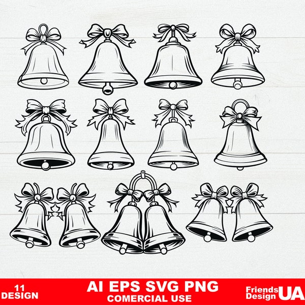 11 Christmas Bells Svg Bundle, Christmas Bell Svg For Christmas Decoration, Bells template, Jingle Bells Sign, Cricut, Silhouette