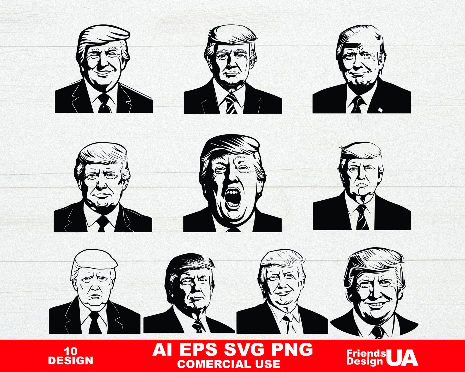 Donald Trump Svg Bundle, Donald Trump Face Clipart, Silhouette, Vector ...