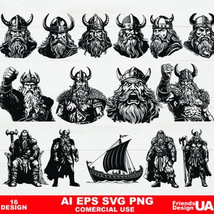 Viking SVG Pack, Viking PNG Bundle, Viking Clipart, Viking SVG Cut Files for Cricut, Viking Silhouette, Viking Warrior Svg, Viking Ship Svg