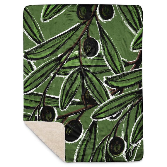 Oversized  Olive Branches Sherpa Blanket | 60×80 in.