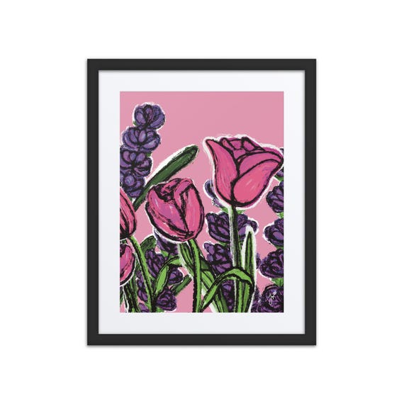 Pink Tulip Lavender Dance Framed Print | 16x20 in.