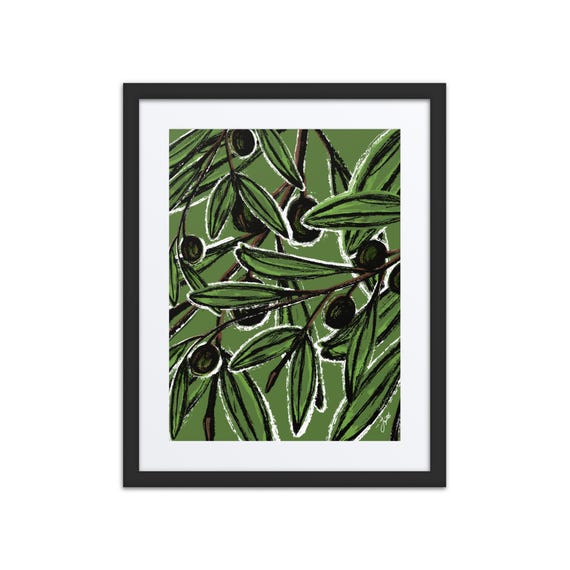 Green Olive Branches Framed Print | 16x20 in.