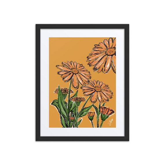 Orange Calendula Unfolding Framed Print | 16x20 in.