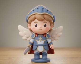 Saint Michael 3D STL Model - Chibi San Miguel Arcangel 3D Print File, Catholic Saint Figurine STL, Religious Chibi 3D Print