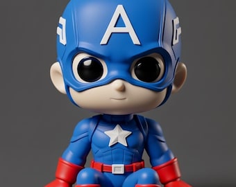 Baby Captain America 3D STL Model - Chibi Captain America 3D Print File, Cute Avenger Figurine STL, Superhero Chibi 3D Print