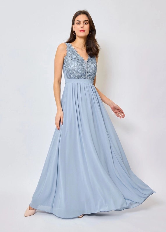 Blue Long Dress with Lace Bustier