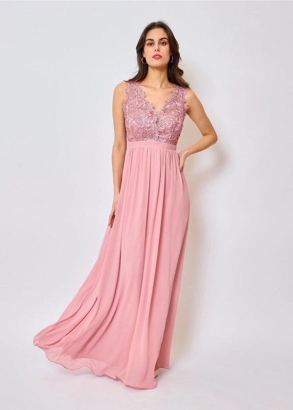 Pink Long Dress with Lace Bustier