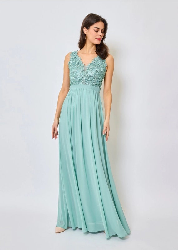 Green  Long Dress with Lace Bustier