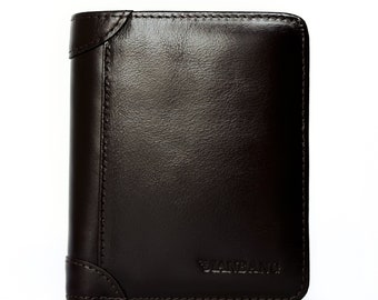 Men's Partmonee, wallet made of genuine cow leather, brown, shiny