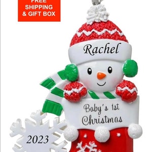 Snow Baby in Stocking Green/Red Personalized Christmas Ornament,Baby&#39;s 1st Christmas Personalized Ornament 2024