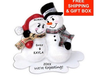 Personalized Snowman Couple Expecting Ornament 2024
