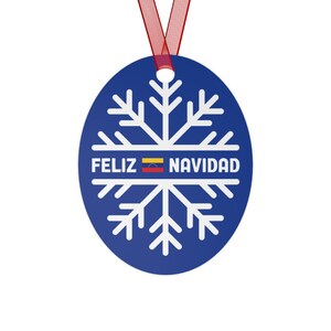 Feliz Navidad Venezuela Blue Snowflake Metal Ornament, Christmas Ornament, Navidad Ornament, Navidad Regalo, Latino Gift, Holiday Gift