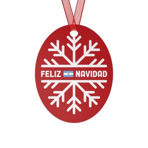 Feliz Navidad Argentina Red Snowflake Metal Ornament, Christmas Ornament, Navidad Ornament, Navidad Regalo, Latino Gift, Holiday Gift