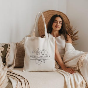 Venezolana Venezuela Flowers Cotton Canvas Tote Bag, Venezuela, Venezuela bag, Venezuela Gift, Venezolana Gift, Latina Gift, Holiday Gift