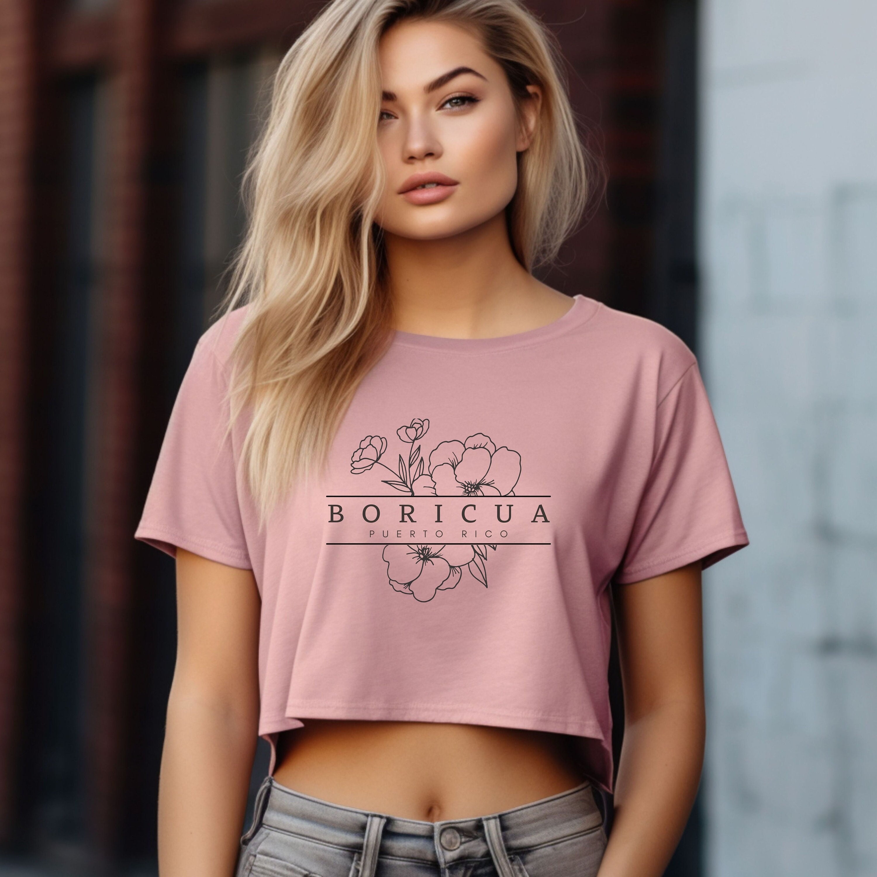 Boricua Puerto Rico Cropped Flowers T-shirt, Puerto Rico, Boricua Gift, Latina Shirt, Cute Boricua Shirt, Puerto Rico T-Shirt, Latina Gift